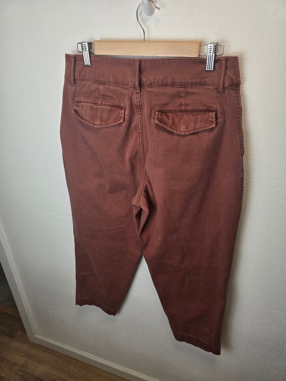 A New Day Womens Size 8 Rust Brown Cropped Chino Pants Pleated Double Button